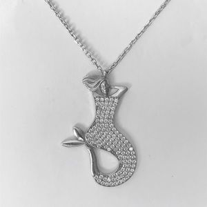 Mermaid 925 silver cz cubic zirconia stones necklace